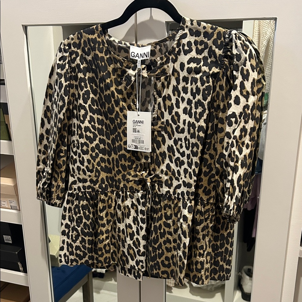 Ganni Animal Print Top in Black and Brown